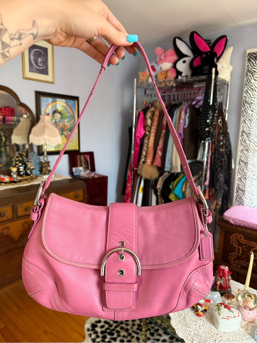 Vintage Coach SoHo Lipstick Barbie Pink Leather Shoulder Bag